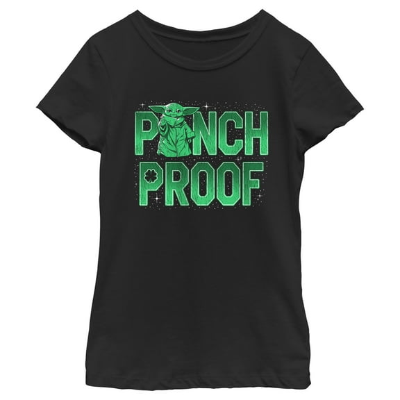 Girl's Star Wars: The Mandalorian Grogu St. Patrick's Day Galaxy Stars Pinch Proof  Graphic Tee Black X Large