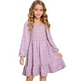 thumbnail image 5 of Girls Dresses Elegant Long Sleeve Square Neck Ruffle Detail Smocked Waist Casual Party Dress For Girls Comfortable Wear,Z01 Purple,6-7 Years, 5 of 5
