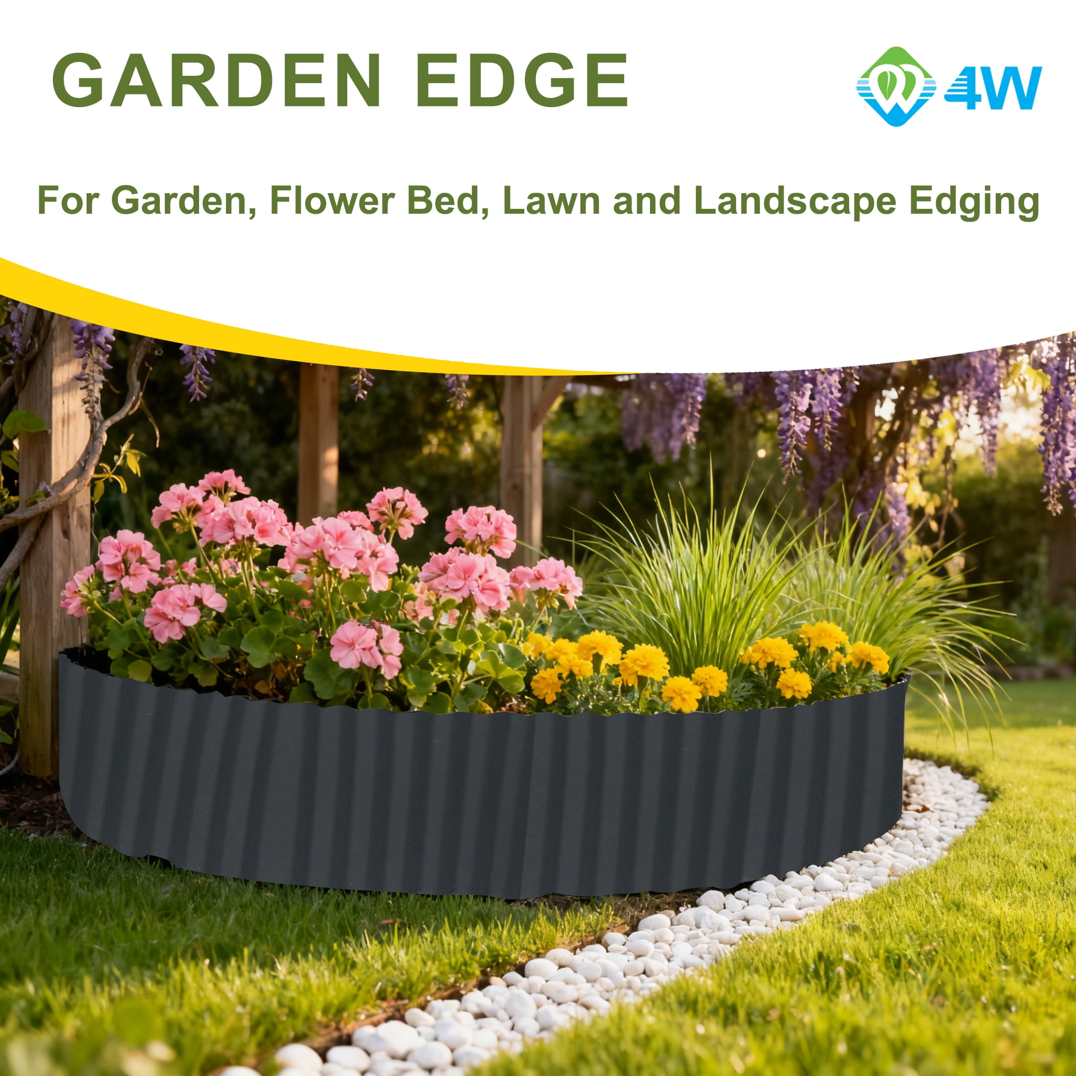 4W Galvanized Magnesium-Aluminum Garden Edging, 5.91" x 16.4' Corrugated Landscape Border, Flexible Gray Lawn and Yard Edging Strip for Flower Beds and Tree Rings