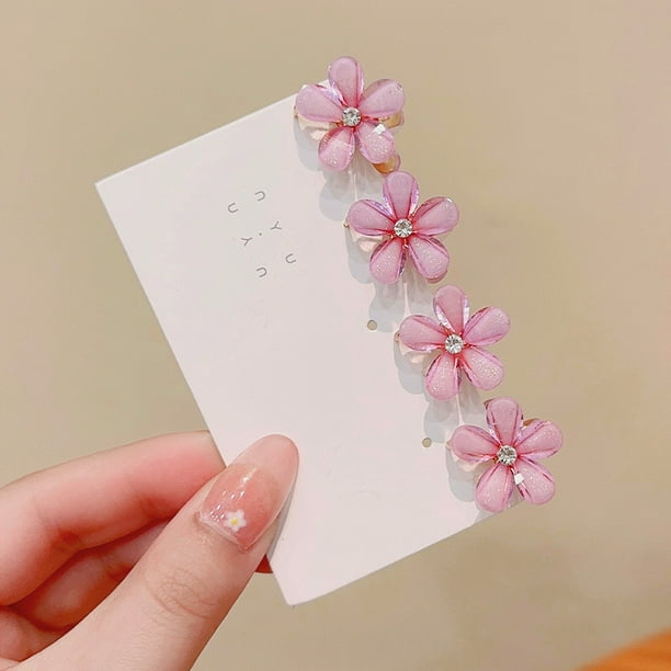 Mini lindas pinzas para el cabello en forma de flor para niñas, pasadores de pelo de cristal multicolor para peinados largos con trenzasMorado1pcs