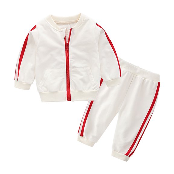 YEPGAR Toddler Baby Boy Fall Winter Jacket Trousers Suit Zip Up Long Sleeve Fashion Sweatsuit (White, 1-2 Years)