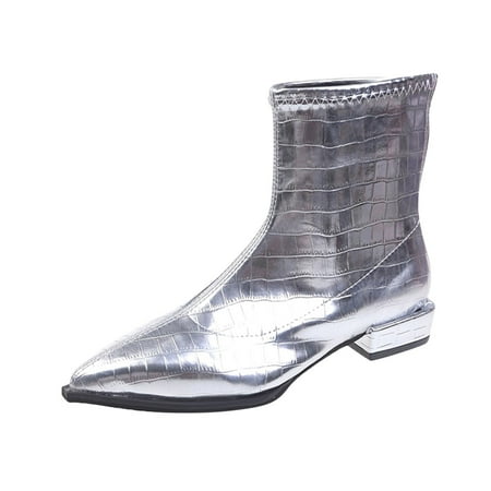 

Fashion Autumn Winter Women Ankle Boots Low Heel Pointed Toe Leather Textured Zipper Comfortable