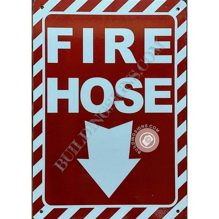 

FIRE Hose Arrow Down Sign (RED Aluminium 7X10 Rust Free) (ref-2201)