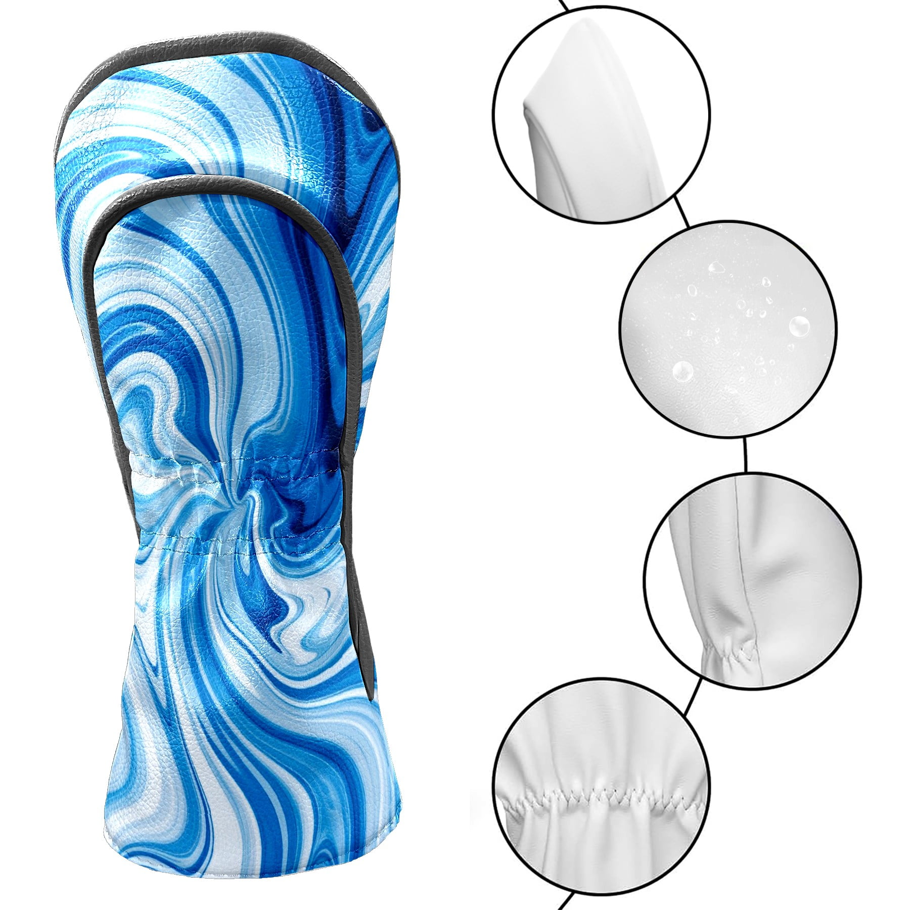 Golf Club Head Cover Waterproof Leather Golf Accessories HeadCovers Set Driver Headcover for Women Men Azure Swirl Texture