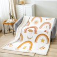 thumbnail image 2 of Boho Fleece Blanket Cartoon Rainbow Throw Blanket Bohemian Sun Cloud and Stars Throw Size Fuzzy Blanket Botanical Flower Leaf Iridescent Stripes Flannel Blanket Teens Bedroom, 2 of 6