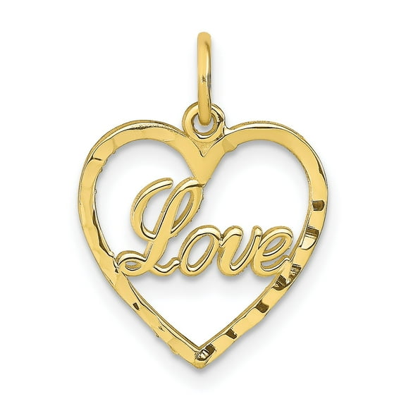 10K Yellow Gold Love in Heart Charm Pendant Jewelry