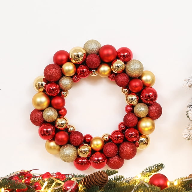 Couronnes de Décoration de Noël pour Porte d'Entrée, Couronnes de Noël Extérieures pour Fenêtres, Couronnes pour Porte d'Entrée Automne Noël Extérieur, Décorations de Noël Couronne de Noël Scène Dorée Rouge Décoration Suspendue
