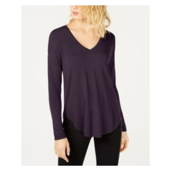 INC Womens Purple Long Sleeve V Neck Hi-Lo Top Size: S