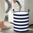thumbnail image 4 of Picia Navy Blue And White Stripes Large Laundry Basket, Waterproof, Freestanding Laundry Hamper, Collapsible Tall Clothes Hamper with Extended Handles-Small, 4 of 8