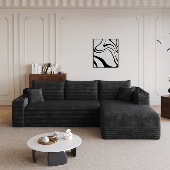 MOONMISS 95" Cloud Sectional Sofa,Modern Minimalist Upholstered Couches, L Shaped Deep Seat Corner Couch Sofa for Living Room,Black Corduroy