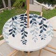 thumbnail image 6 of Round Outdoor Tablecloth with Umbrella Hole and Zipper, Navy Blue Ombre Botanical Fitted Table Cover with Elastic Edge for 36-44 Inch, Watercolor Pastoral Leaf Rustic Waterproof Patio Tablecoths, 6 of 9