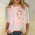 thumbnail image 2 of CYMMPU Blouses for Women Dressy Casual Crew Neck Floral Pattern Loose Fit T-Shirts Fall Fashion Shirts 3/4 Sleeve Spring Tops Lightweight Basic T-Shirts Pink XL, 2 of 5