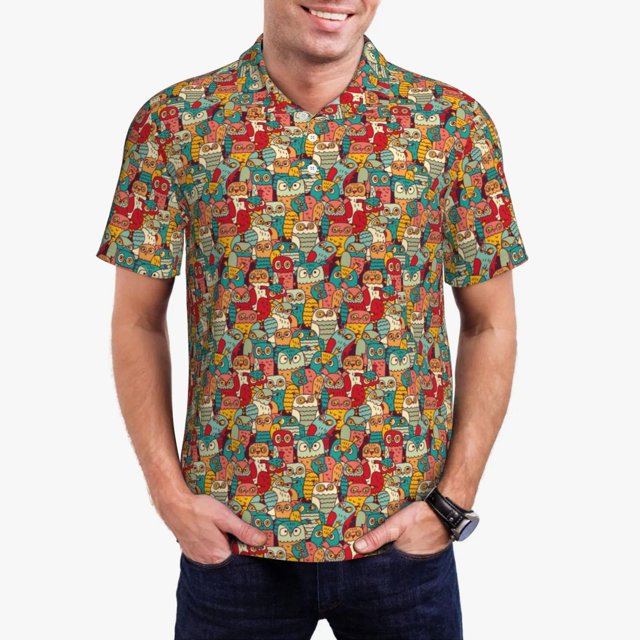 Fotbe Funny Owl Bird Camiseta Polo de Golf para Hombre con Estampado – Camisa Deportiva Transpirable con Cuello Abotonado-3X-Large
