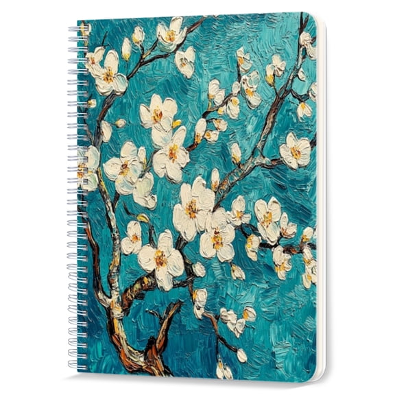 Spiral Notebook,Double-Wire Spiral College Lined Journal Notebook for Study and Notes,100 Pages,5.71x 8.26 in - Apricot Blossoms in a Textured Oil - painted Artwork