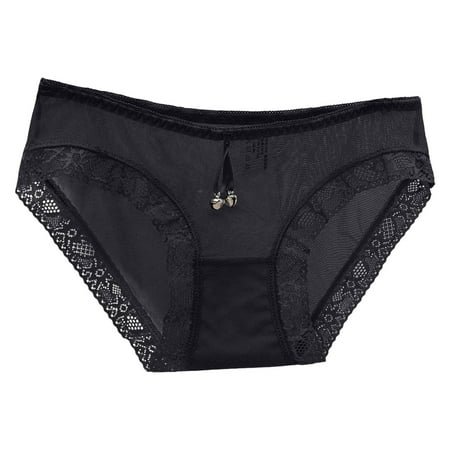 GHSOHS Womens Underwear Pantys No Show Thong Lace Thongs for Women Underwear Lace Panties High Waisted Plus Size Ladies Brief Cotton Crotch Seamless Underpants Black Brief No Show Thongs for Wom XL