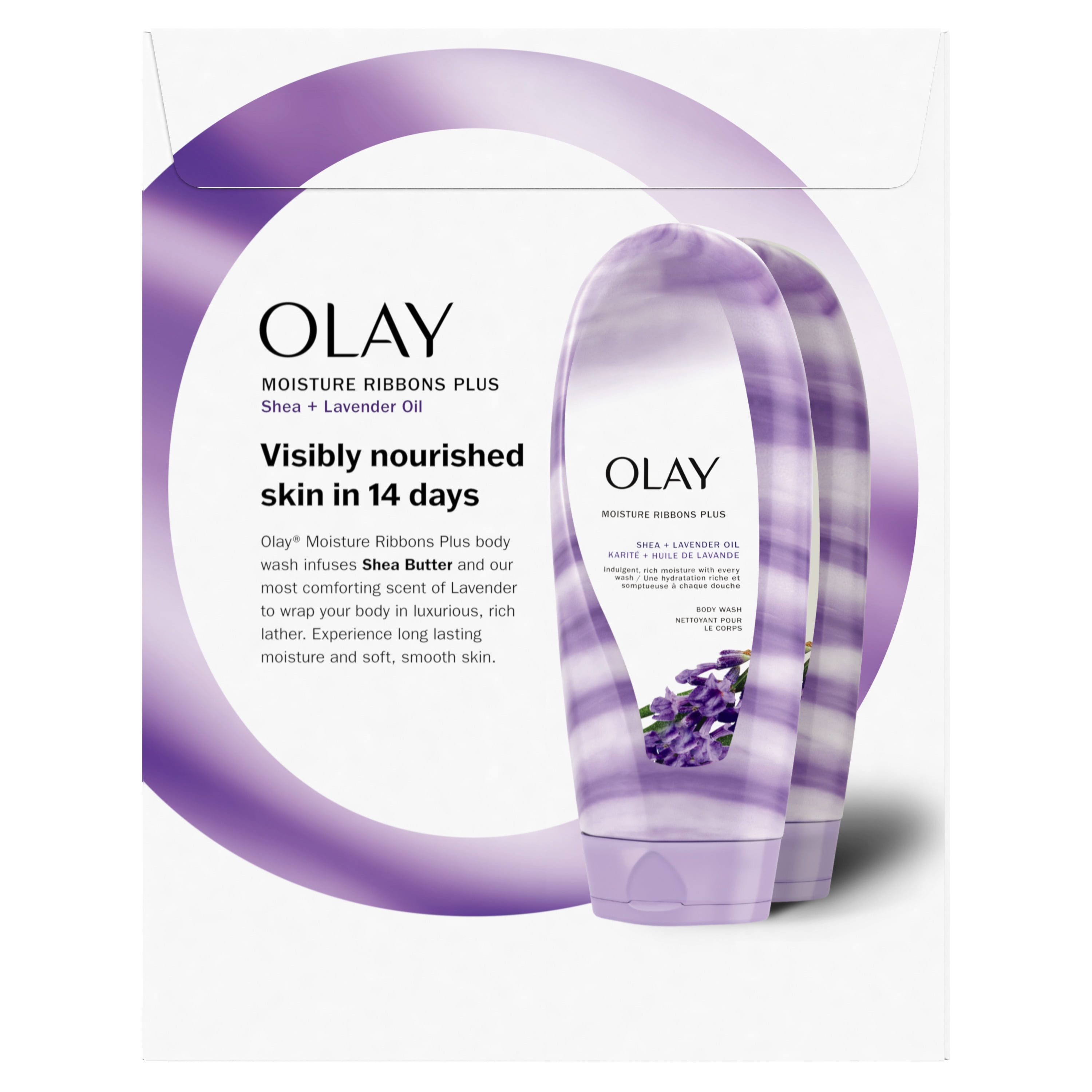 Olay Moisture Ribbons Plus Shea + Lavender Oil Women's Body Wash, All Skin Types, 18 fl oz, Twin Pack