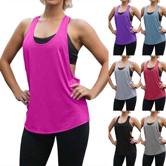 CAIXIA Exercise Tops for Women Sleeveless Tank Tops for Women Scoop Neck Camisole Tennis Yoga Athletic Running Shirts Loose Fit Gym Clothes,Hot Pink
