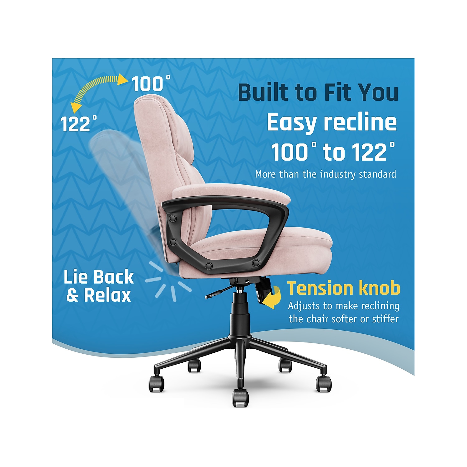 Click365 Transform 2.0 Ergonomic Mid Back Desk Chair Fabric Pink