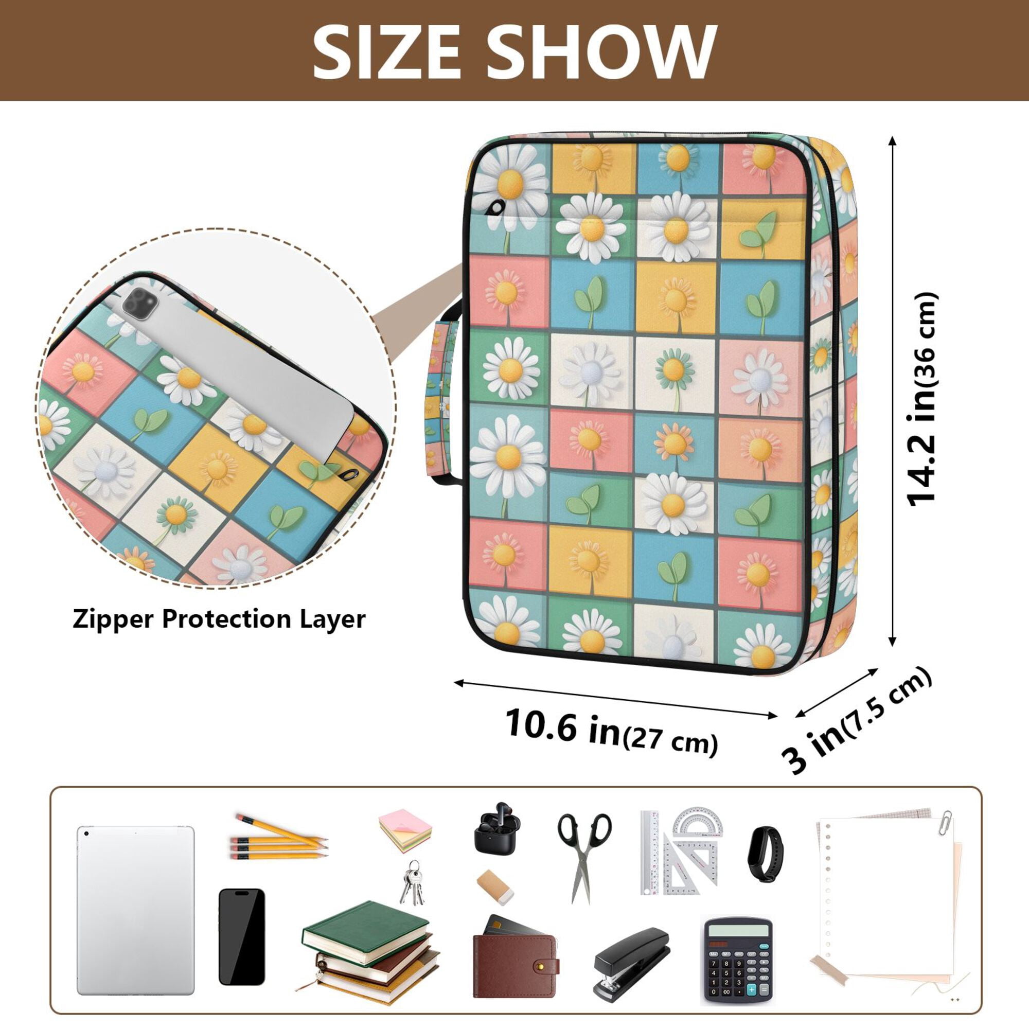 FORMRS Accordion File Folder A4 Size 7-Pocket Expanding Document Organizer Bag with 3 Ring Binder, Daisy Mosaic