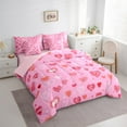 thumbnail image 3 of Manfei Cartoon Loves Pattern 7-Piece Bedding Comforter Set,Girl Heart Print King Bedding Sets,Dreamy Pink Bed Sheets For Kids,Microfiber Bedroom Decor Reversible, 3 of 8