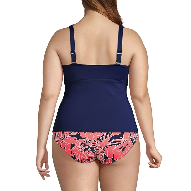 Lands' End Women's Plus Size Chlorine Resistant Tummy Control V-Neck Wrap  Underwire Tankini Swimsuit Top 