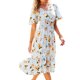 thumbnail image 2 of SAYOO Mujer Verano Cuello en V Manga Corta Cintura Alta Ruffle Hem Midi Vestidos SAYOO Sexy, 2 of 7