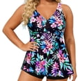 thumbnail image 2 of Women's Plus Size Tankini Top Tummy Control Ruffled Deep V-Neck Swimdress Summer Fall Casual Seaside Beach Color Block Swimsuit,Navy,14, 2 of 7