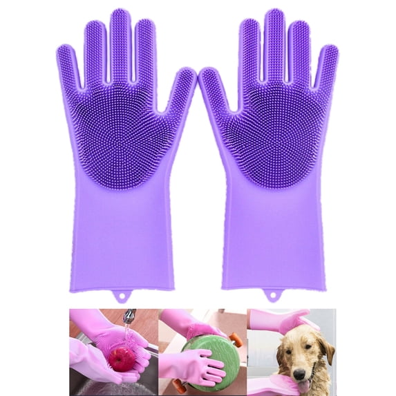 Dish Washing Pet Grooming Silicone Rubber Scrubber Cleaning Purple Color 2 in 1