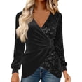 thumbnail image 2 of Laqbezok Elegant Wrap V Neck Sequin Velvet Long Sleeve Blouse, Women's Asymmetric Hem Sparkly Party Top, Shimmering Evening Gala Outfit, 2 of 6