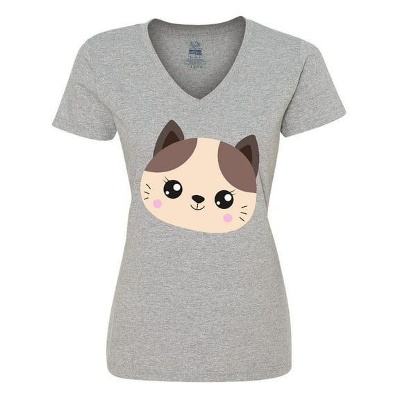 Inktastic Cute Cat, Little Cat, Cat Head, Brown Cat Women's V-Neck T-Shirt