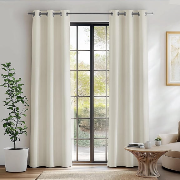 100% Blackout Curtains for Bedroom, Beige Curtains 72 Inches Long Textured Thermal Insulated Curtains for Living Room Drapes, Black Out Drapery Grommet Room Darkening 2 Panels, 40" W x 72" L