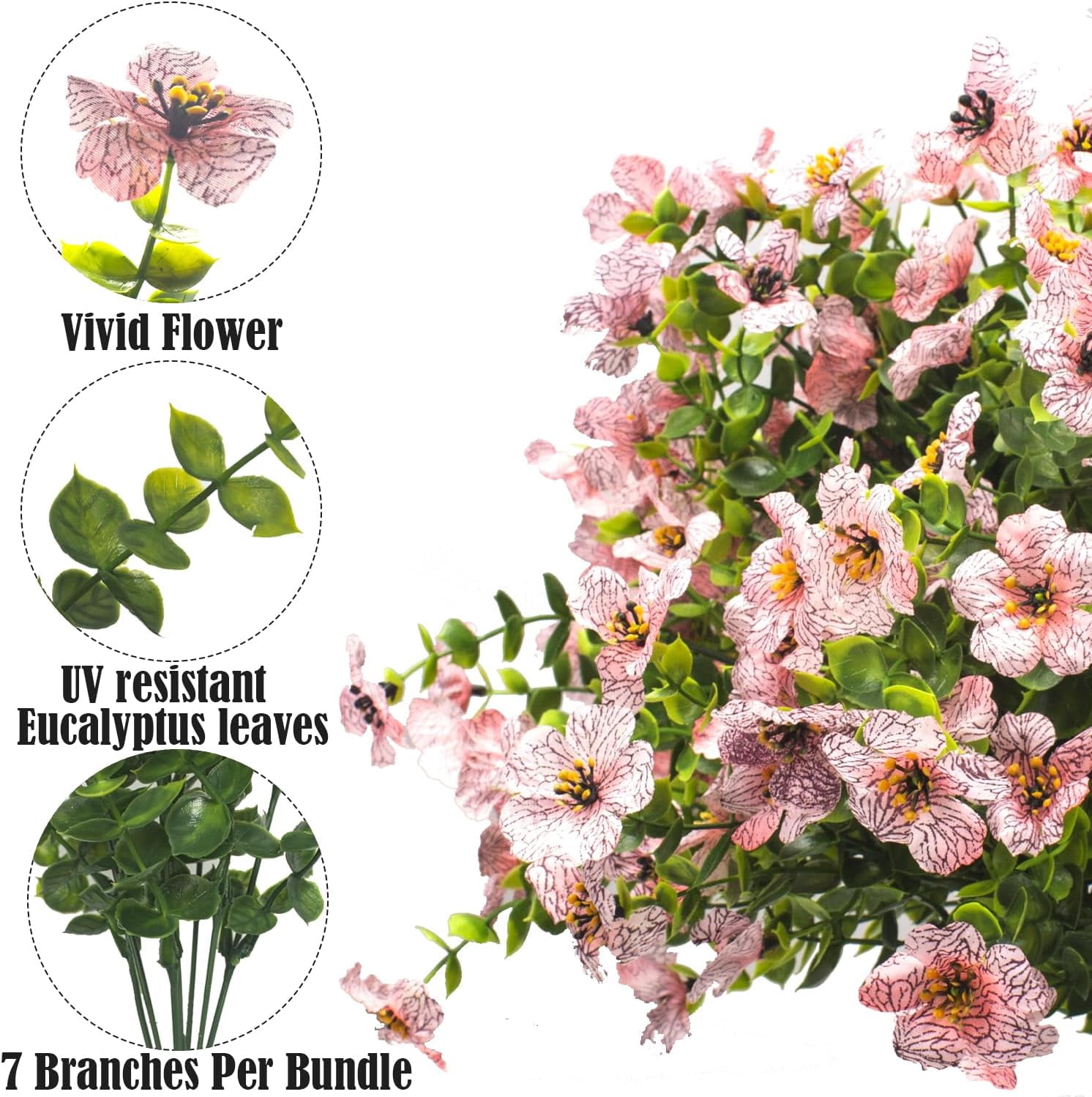 ZOELNIC Artificial Flowers Outdoor 6 Bunldes UV Resistant Fake Flowers No Fade Faux Plastic Plants for Garden Porch Window Box Decorating (Pink)