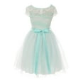 thumbnail image 2 of Little Girl Cap Sleeve Lace Pearl Tulle Graduation Wedding Flower Girl Dress USA Mint 4 JKS 2133P BNY Corner, 2 of 5