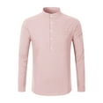 thumbnail image 6 of USNSM Mens Cotton Linen Henley Shirts Long Sleeve Casual Shirt Summer Beach Hippie T-Shirt Solid Button Standing Collar Shirt with Pocket Pink XL, 6 of 8