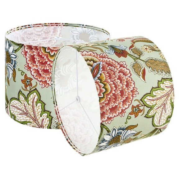 KFFKFF Set of 2 Drum Lamp Shades, 13 in Top x 13 in Bottom x 10 in Height, Medium Linen Lampshades for Table, Floor, and Pendant Lamps, Simple Assembly Needed (Dark Floral Design)