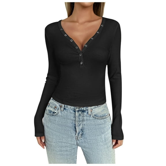 DuoJiaJ Women's Autumn And Winter Women's Temperament Slim Solid Color Long Sleeve Button Top Warm Inside Ladies Thermal Underwear Black L