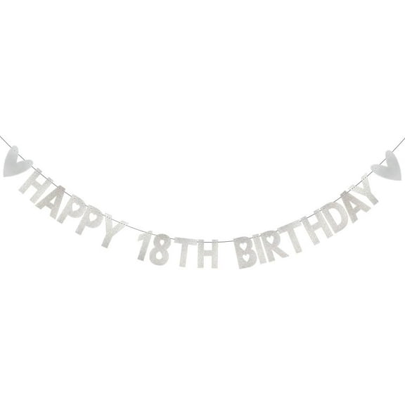 HAPPY 18TH BIRTHDAY Banner,Pre-Strung,Silvery Paper Glitter Party Decorations for 18 Years Old 18TH Birthday Party Supplies Letters Silvery