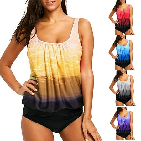 Brnmxoke Womens Tankini Bathing Suits with Boyshorts Two Piece Tummy Control Swimsuits Plus Size Ladies Swimwear Gray L