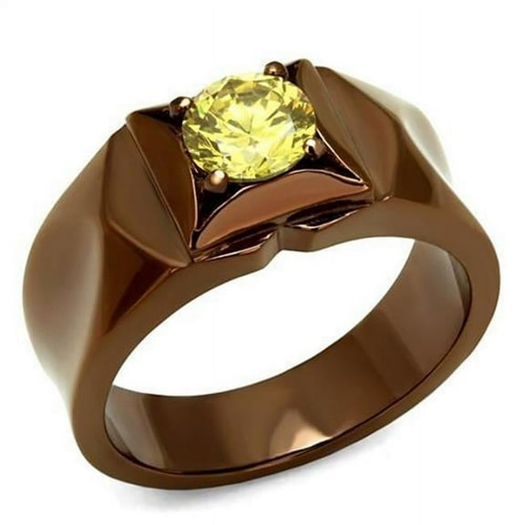 Alamode TK2773-5 Women IP Coffee Light Stainless Steel Ring with AAA Grade CZ in Topaz - Size 5