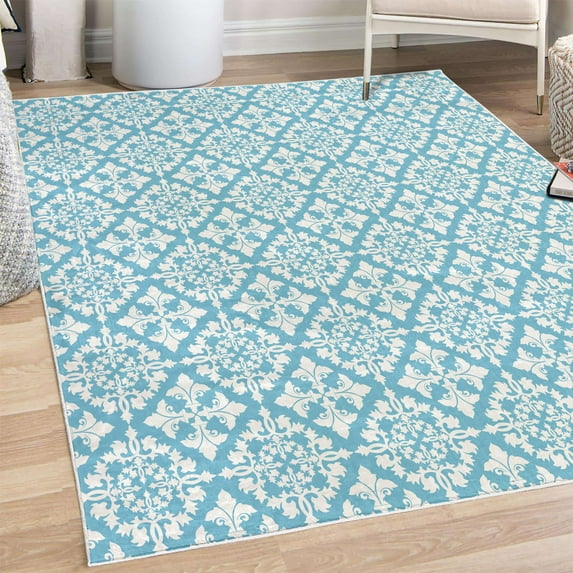 Retro Decorative Rug, Antique Victorian Floral Patterns in Modern Graphic Print Old Fashioned Art, Quality Carpet for Bedroom Dorm and Living Room, 6 Sizes, White Deep Sky Blue, by Ambesonne
