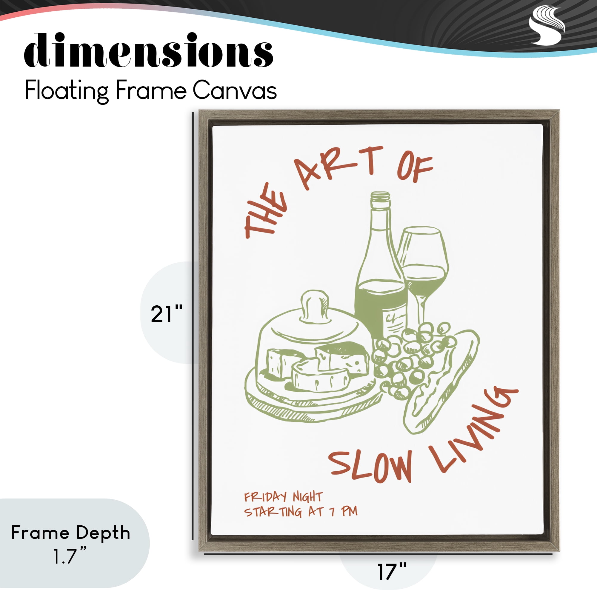 Stupell Industries Slow Living Wine & Cheese Brown Framed Floater Canvas Wall Art, design by The Prints Vibe