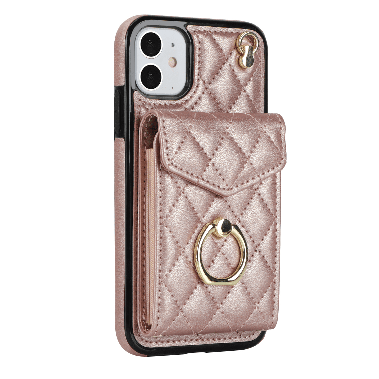 Asuwish Wallet RFID Blocking PU Leather Cell Phone Case with Tempered Glass Screen Protector, Wrist Strap for iPhone 11, Rose Gold
