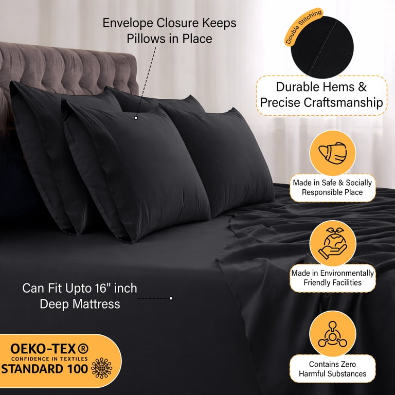 Lux Decor King Microfiber Sheet Set, 6-Piece Black photo 4