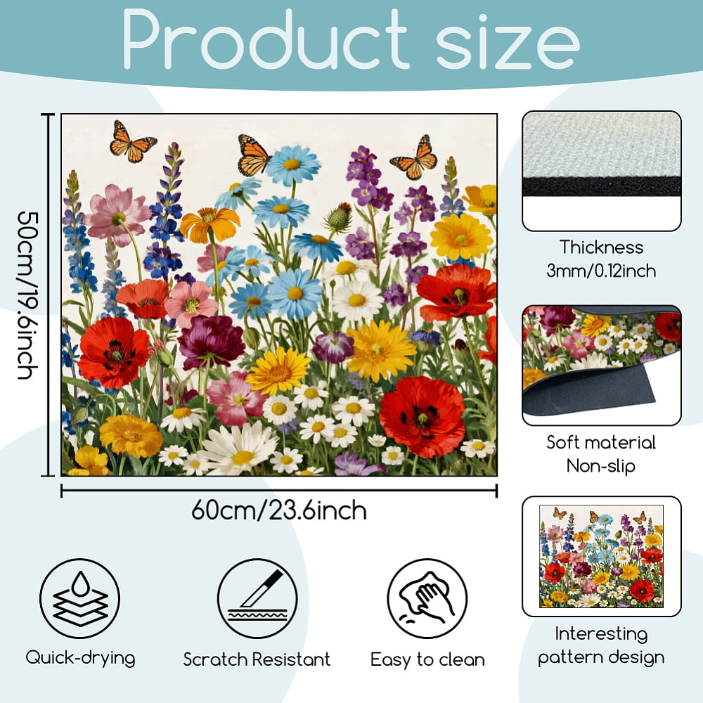 Retro Flowers Laundry Washer Dryer Dust Cover Mat 23.6x19.6inch Colorful Wildflowers Washing Machine Top Protector Pads Butterflies Non