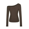 thumbnail image 4 of MIXUE Womens Tops Autumn Winter Solid Color Off Shoulder Long Sleeve Slim Fit Shirts For Women T Shirts Holiday Wear,Brown,XL, 4 of 4