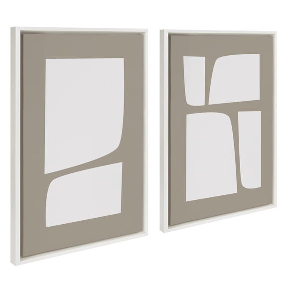 Kate and Laurel Sylvie Neutral Abstract Aztec Shapes Framed Canvas Wall Art Set by The Creative Bunch Studio, 2 Piece Set 23x33 White, Modern Geometric Simple Art for Wall