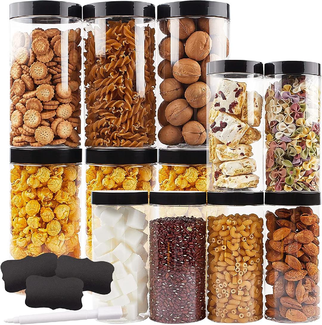 12 Pack Large Clear Plastic Jars with Lids BPA Free 32 Oz & 16 Oz