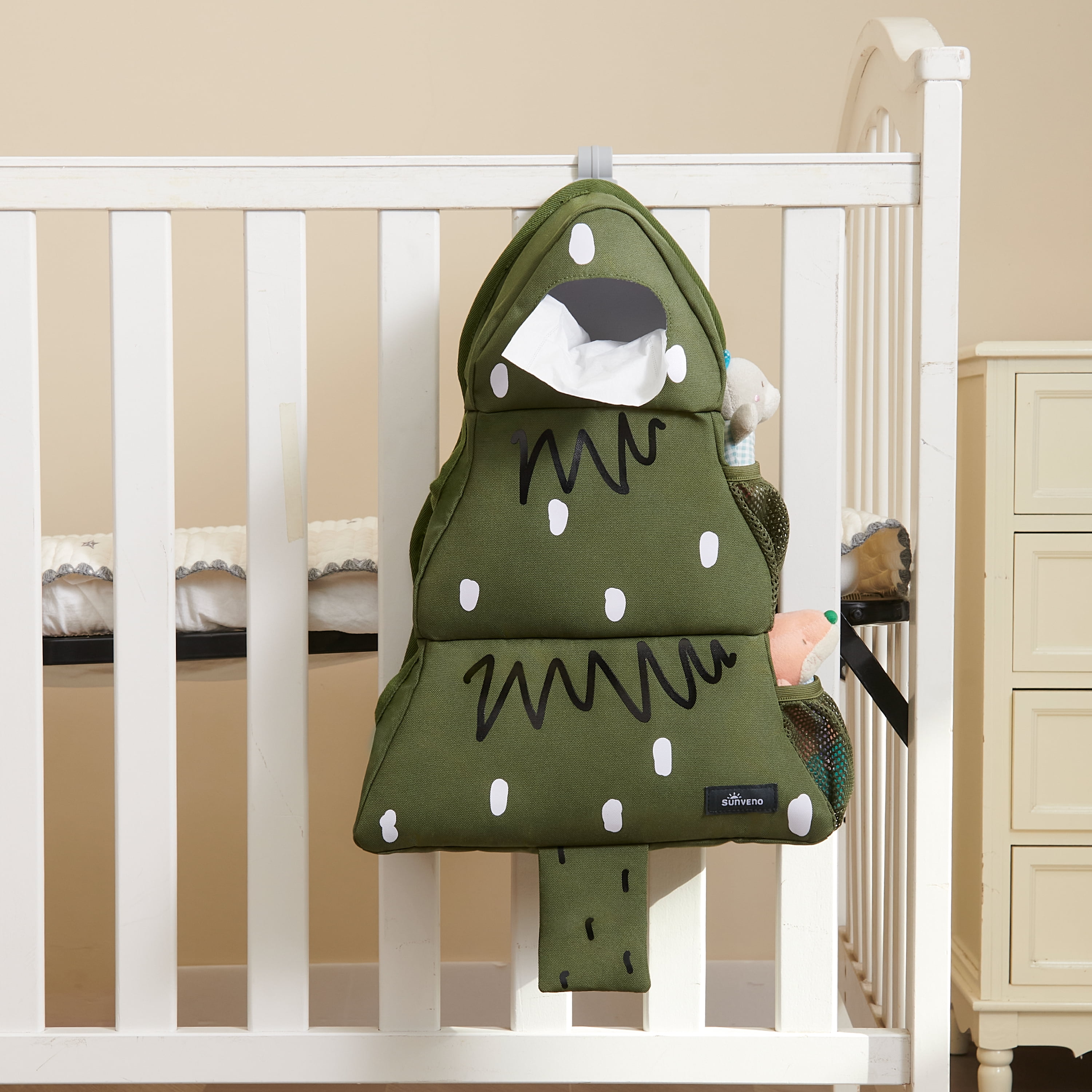 Sunveno Hanging Diaper Caddy Organizer Crib Nursing Organizer, Green Tree, 1pc