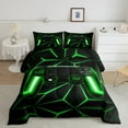 thumbnail image 3 of Feelyou Futuristic Gamepad Boys Queen Comforter Set, Neon Green Abstract Line Bedding Sets, Modern Video Gaming Reversible Bedding Comforter Set, Luxury Bedroom Decor, 3 Pieces, 3 of 9