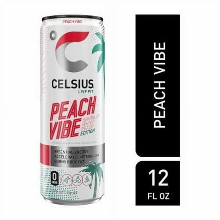 Pack of 2 - CELSIUS Sparkling Peach Vibe Energy Drink Can 12 fl oz